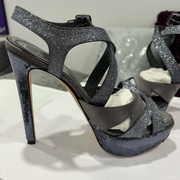 Christian Dior silver grey satin/ glitter/sequin heels 38.5 - Picture 6 of 9
